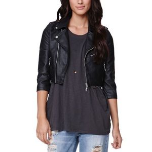 Cropped biker moto faux leather jacket Sz Medium